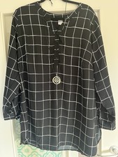 Bluse Tunika Schwarz Weiß  Kaschiert Toll! Weit A-Form Gr.46  Neu