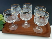 6 Vintage Weingläser Goldrand Weinlaub Dekor weiß