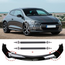 Für VW Scirocco R Glänzend Schwarz Frontspoiler Lippe Splitter + Stützstange
