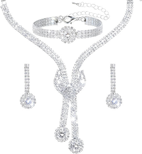 Strass schmuckset damen silber - schmuckset,