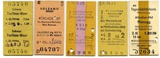 5 Edmondsonsche Pappfahrkarten DB/FS/ÖBB (1964 - 83) (FK 285)
