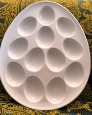 Servier Platte für 12 Eier In Ei-Form Ostern Feste Feiern Weiß Keramik Oval Retr