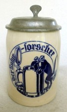 ALT Humpen Bierkrug Naturforscher Dackel um 1920 Scherz Krug Zinn Sammelkrüge