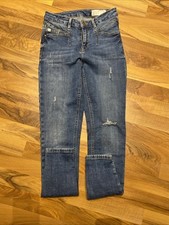 EDC by Esprit Damen Jeans Skinny Hose Blue Used Stretch Denim Slim Mid Waist L32