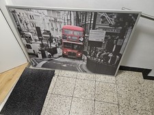 Schwarz-weiß-Bild, roter London Doppeldecker-Bus, mit Rahmen, 140x100