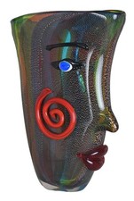 XL Glasvase Gesicht Glaskunst Vintage Vase Murano Stil 36cm Handarbeit