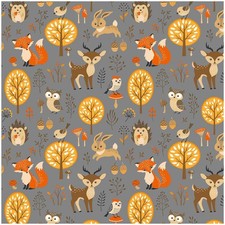 Tiere im Wald Grau Stoff