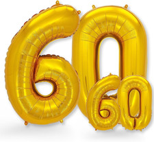Folienballon Zahl 60 Gold 100cm und 38cm Geburtstag Hochzeit Jubiläum Deko