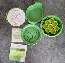 TUPPERWARE Mikrowelle 101 Micro Gourmet Dampfgarer grün + 8 Förmchen / Deckel