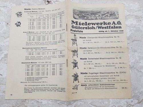 Miele preisliste 1936 - preisliste,