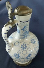 Ulmer Keramik Fayence Enghalskrug Apothekenkrug Weinkrug handbemalt Zinndeckel