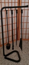 Kamingarnitur, Kaminbesteck, Kaminzubehör, geschmiedetes Eisen