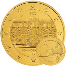 2 Euro Münze 24 Karat vergoldet Deutschland 2020 Brandenburg Schloss Sanssouci