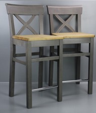 2er Set Massivholz Barhocker grau braun Barstühle Fjord Stühle Gebeizt M-FJ