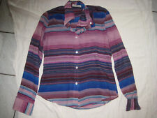 VINTAGE 70er Bluse Langarm OLD RIVER quergestreift LILA/BLAUTÖNE 36/38 tailliert