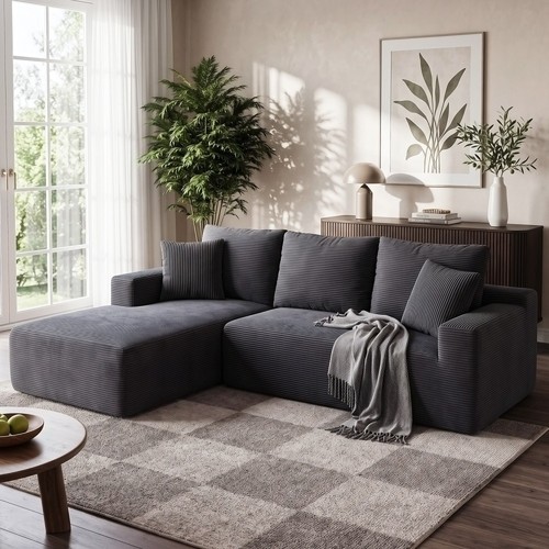 Grau ecksofa form cordstoff - l,