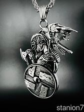 Wikinger Krieger Axt Anhänger Edelstahl Kette Rabe Vogel Schutz Schild Biker 14B