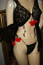 Negligee Nachtkleid Babydoll Lingerie schwarz mit Höschen SPITZE 2 tlg. Gr. 40