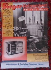 Werbeplakat 'Rieger Heizungsherd heizt alle Räume' Friedmann & Bochtler Saulgau