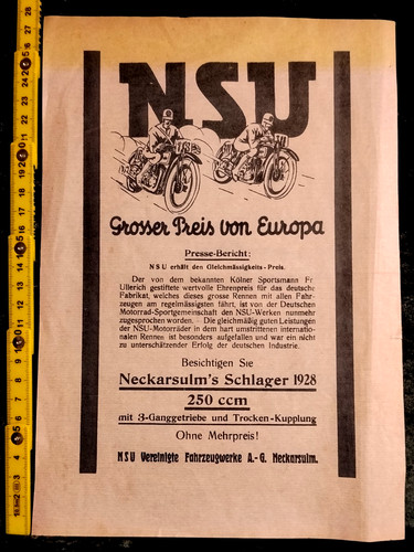 Altes werbeblatt nsu grosser - werbeblatt,