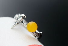 D10 Ring Papagei und gelber Chalzedon 925 Sterling Silber größenverstellbar