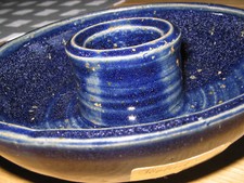 KERZENHALTER- TON- HANDARBEIT- BLAU- GLÄNZEND- UNIKAT- TÖPFEREI SASSEN