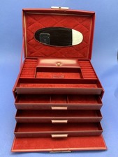 Schmuckkoffer Vintage rot Schmuckschatulle mit 3 Schubladen und Spiegel