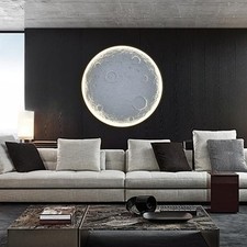 Mond Wandlampe,3D Wandleuchte Innen,Art Deco Wohnzimmerlampe,Schwarz,40cm