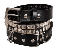 Herren Schwarz Leder 2 Reihen