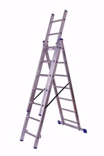 Alu-Stehleiter 3x7-stufig, 193x41x17cm (Schiebeleiter, Aluleiter, Leiter)