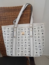 MCM Damen Umhängetasche Leder Weiß Handtasche Schultertasche