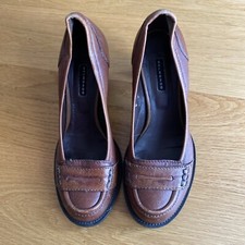 braune Pumps, Leder, Größe 37, Blockabsatz, Büro, College-Stil, Top Zustand