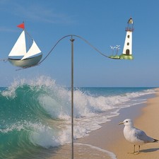 maritimes Windspiel Gartenpendel Segelboot Segelschiff + Leuchtturm für Segler