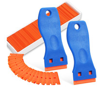 2 Stück Kunststoff Schaber mit 100 Kunststoff Klingen, Plastikspachtel, Plastik