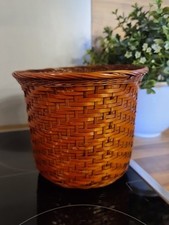 Vintage ~ Blumen-Übertopf Rattan Korb Geflecht, H: ca. 13,5 cm, D: ca. 16 cm