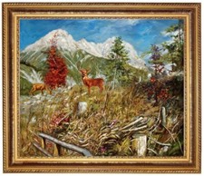 ölbild hirsch aufstieg zur - hirsch,,