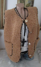 Neu Italy Weste Teddy Fell Leo Plüsch Kuschelig Fleece Knöpfe Cognac-Camel 38-42