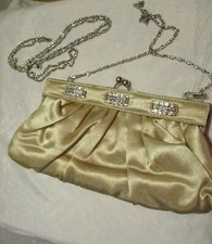 Abendtasche Clutch Gold Strass Satin runden Verschluss