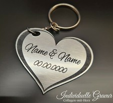 1 Schlüsselanhänger mit Gravur Herz SILBER  Liebe Hochzeit Valentinstag Geschenk