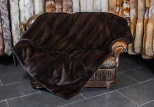 7609-D Edle Nerzdecke in schwarzbraun Echtfell Decke Tagesdecke Pelz Fell Decke 