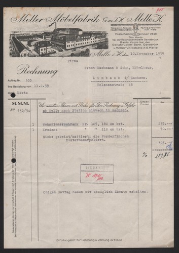 Melle rechnung 1939 - i.,