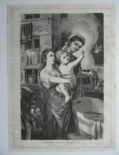 Komm Hänschen! Zeichnung A. Toller, Frau mit Kind, Badezuber, Holzstich um 1870