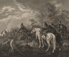 P. HESS (1792-1871), Versteckende Kosaken, Stahlstich Realismus Militär