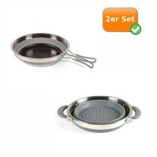 Faltbares Küchenset 2er Reise Set Camping Kochutensilien Sieb und Pfanne NEU
