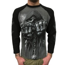 SPIRAL - Game Over Contrast Longsleeve (Gothic Skull Mens Shirt) schwarz/grau