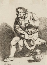 C. BEGA (1631-1664), Mann auf einer Bank, Radierung Barock Porträt 1600-1649