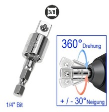 3/8" 360° Gelenk Bit Akku Schrauber Bit Adapter 1/4" auf 3/8" Nuss Aufnahme