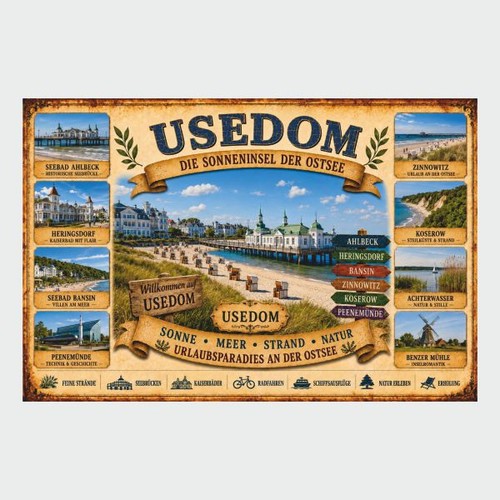 Blechschild usedom sonneninsel - blechschild,