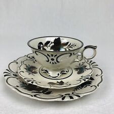 ART DECO Kaffee- Teegedeck 3tlg Porzellan Oscar Schaller Silber Handmalerei