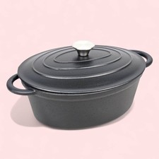 Bräter aus Gusseisen 4L mit Deckel Schmortopf Topf ofenfest 240°C schwarz